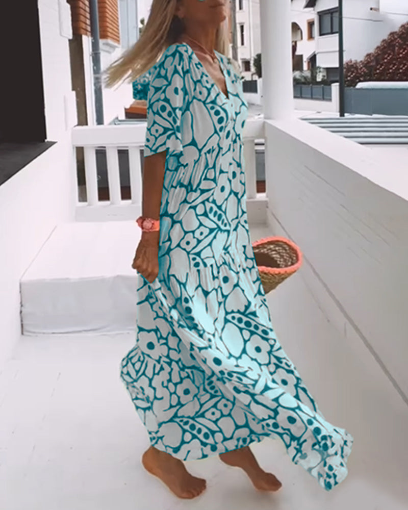 Loose printed V-neck dress